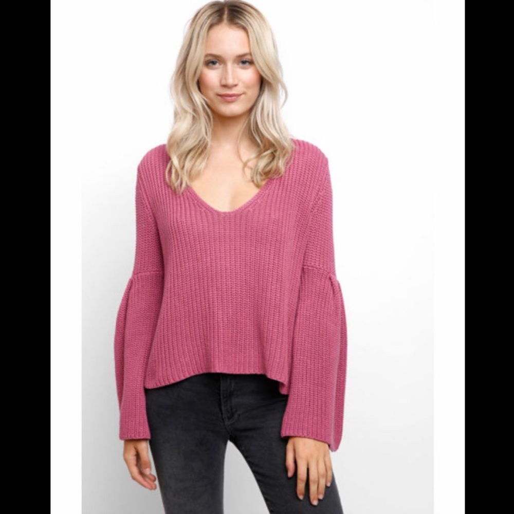 Free People “Damsel” Rose Bell-sleeves Sweater